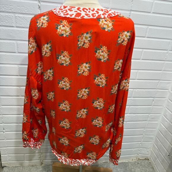 Farm Rio Anthropologie Kimono Open Front Coral Floral Animal Print One Size Fall - Picture 4 of 13